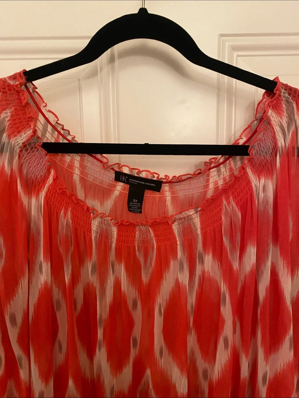 INC Coral and White Ikat Sheer Tunic 3X - Picture 2 of 4
